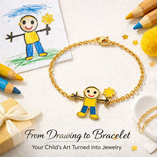 custom kids drawing bracelet from artwork
personalized child drawing jewelry
drawing to bracelet transformation
custom family drawing jewelry