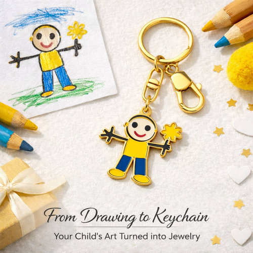 custom kids drawing keychain from artwork
personalized child drawing jewelry
drawing to keychain transformation
custom family drawing jewelry