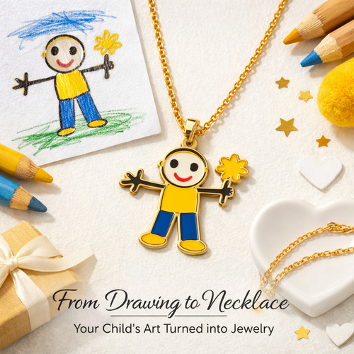 custom kids drawing necklace from artwork
personalized child drawing jewelry
drawing to necklace transformation
custom family drawing jewelry